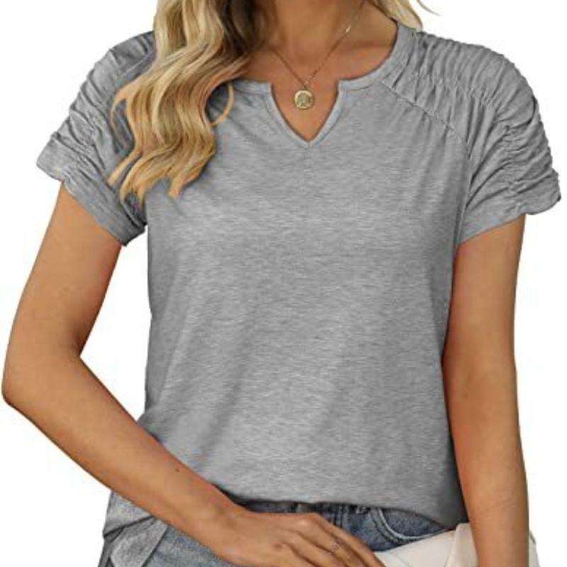 Women's V-Neck Shoulder Sleeve  T-Shirts Short Sleeve Top Women's