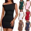 Women's Off-the-shoulder Neckline Waist Pleated Sleeveless Hip-wrapped Dress