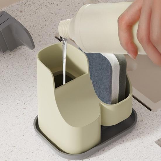 Doppelter Seifenspender mit Schwammhalter Küchenspüle Seifenpumpenspender-Set Arbeitsplatte Hand Spülmittelspender