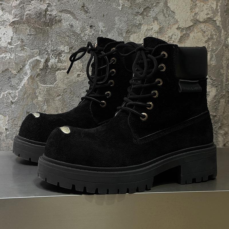 Men's and women's rhubarb boots couple's thick-soled heightening British style casual big-headed Martin boots 43156-44156-J