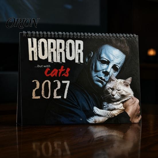 Gothic Home Decor 2027 Horror Movie And Cats Wall Calendar, Halloween Large Scary Creepy Annual Ritual Gift Characters 12 Monthly Spooky Cat