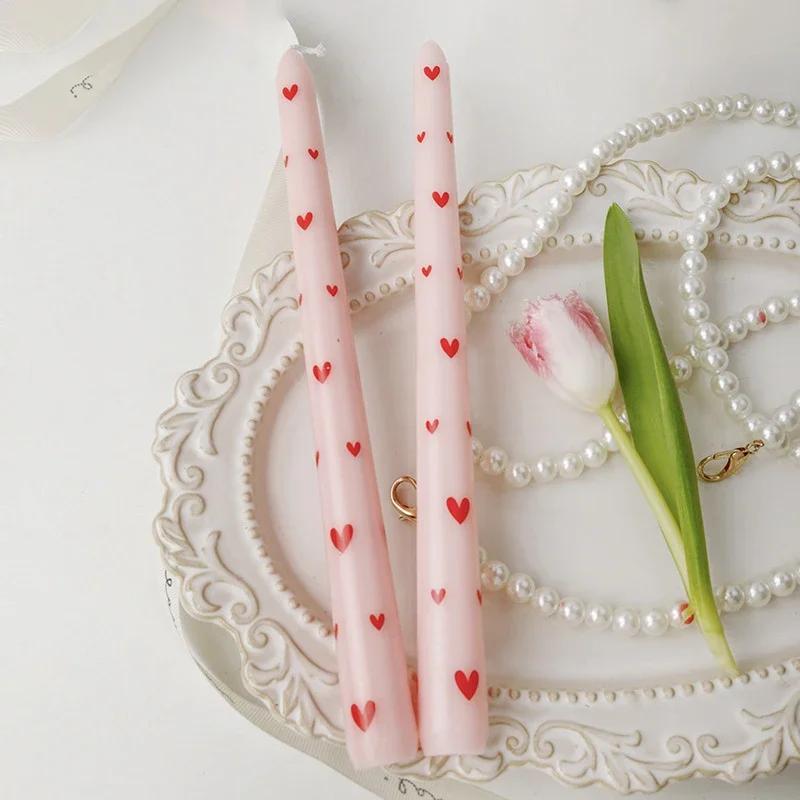 2PCS/Box Printed Long Candle European-Style Romantic Candlelight Dinner Wedding Festival Marriage Decoration Smokeless Candle