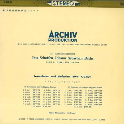 LP Record RALPH KIRKPATRICK - Inventions and Sinfonia SLAM33PROMO ARCHIV Japan Classical Used