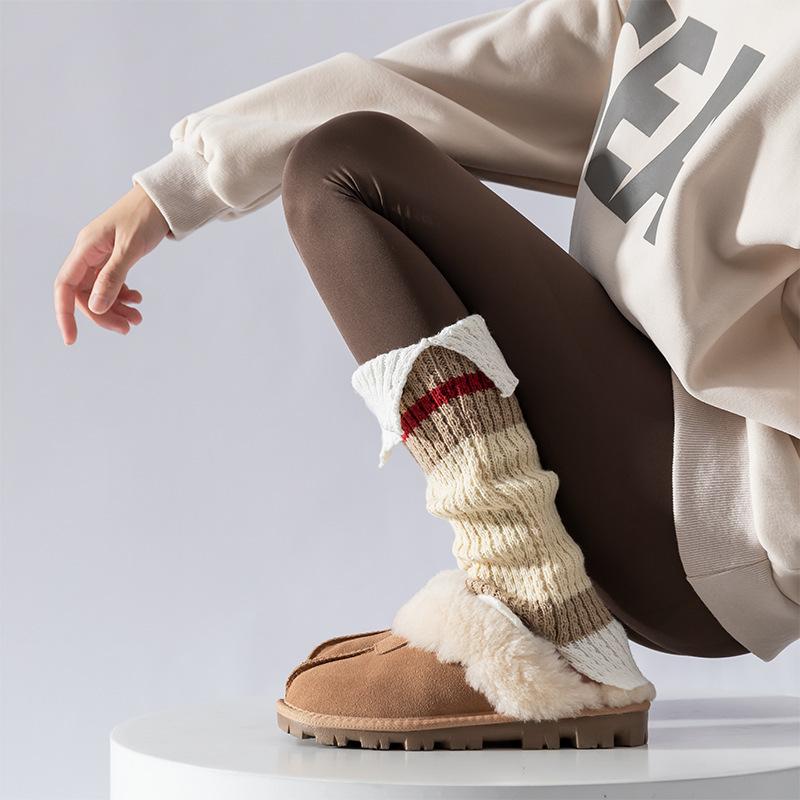 Autumn Winter Color Block Thicken Warm Leg Warners Knitted Wool Foot Covers JK Japanese Simple Harajuku Women Long Stockings New