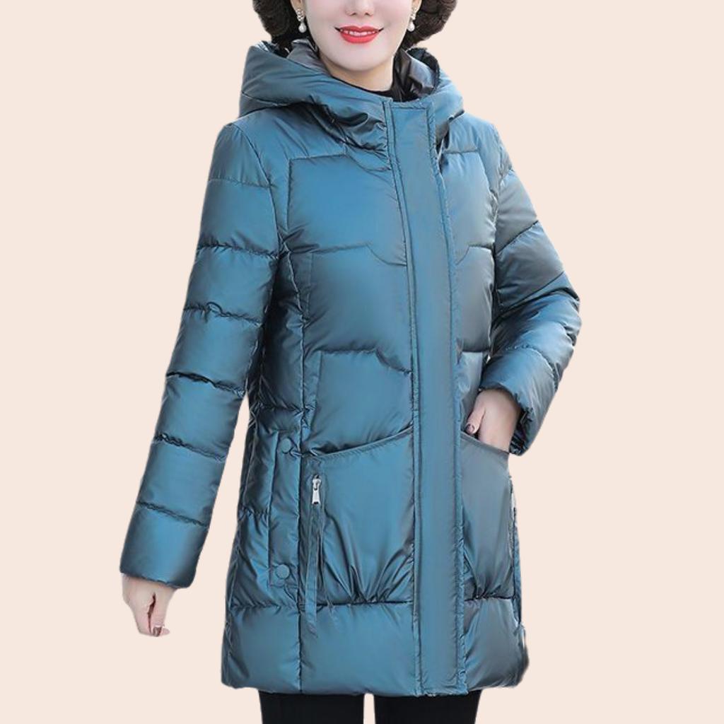 Winter Women's Shiny No-wash Padded Jacket   Mid-length Hooded Padded Coat
