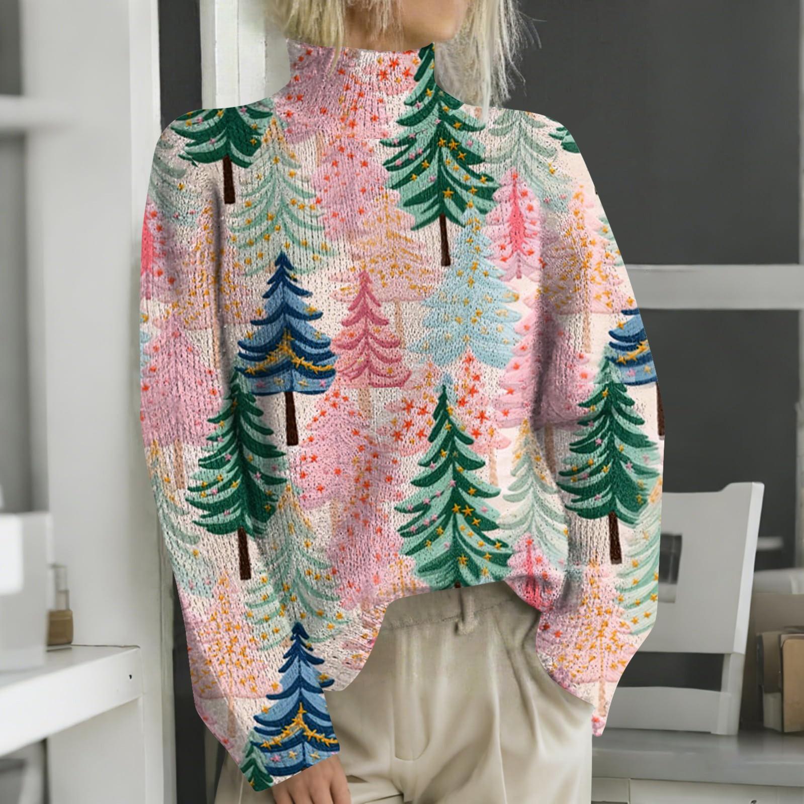 

Рождественские толстовки для женщин Вязаный свитер Милая рубашка Осенняя водолазка Пуловер Топы XL