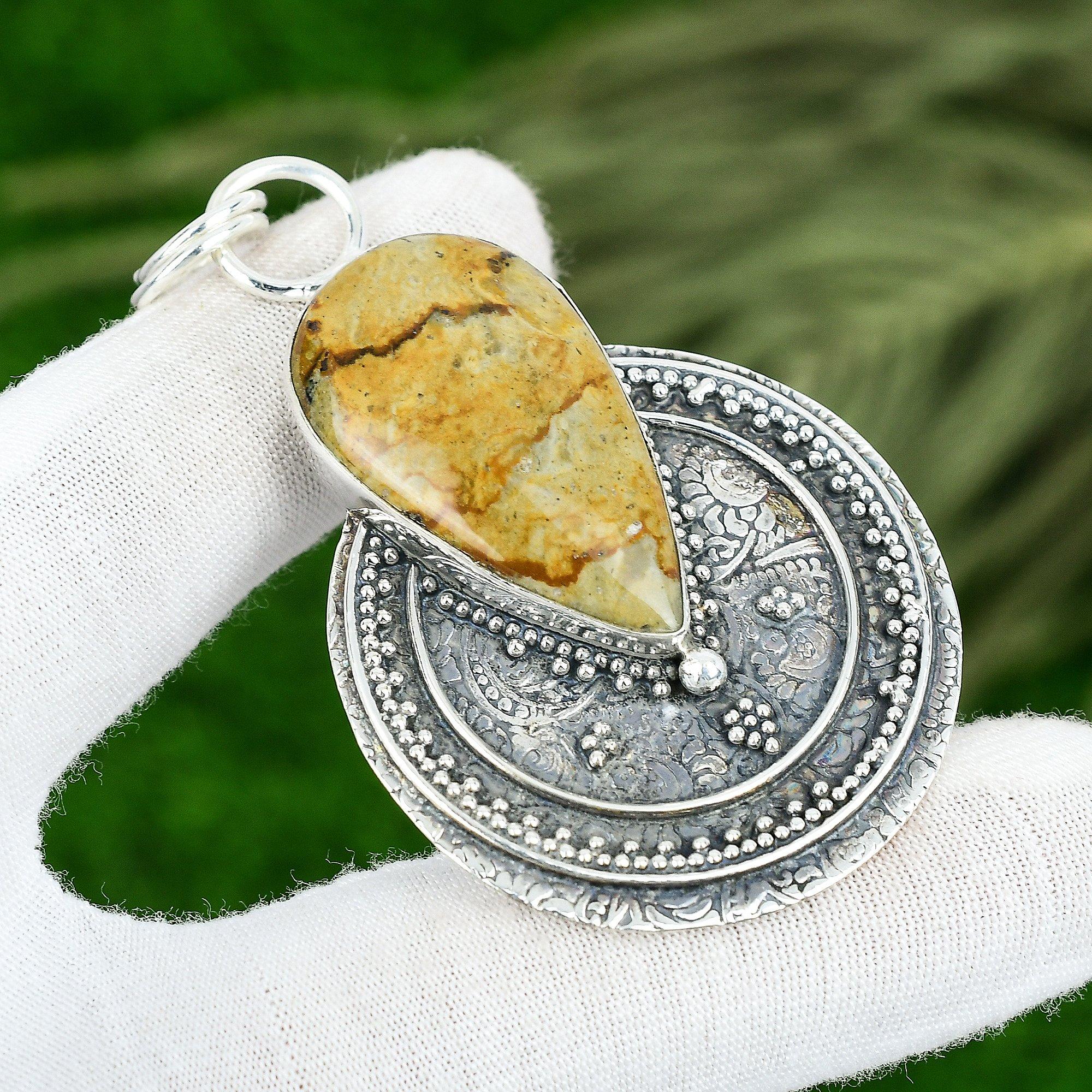 

Memorial Day Deal Picture Jasper Stone Sterling Silver Birthday Pendant Jewelry