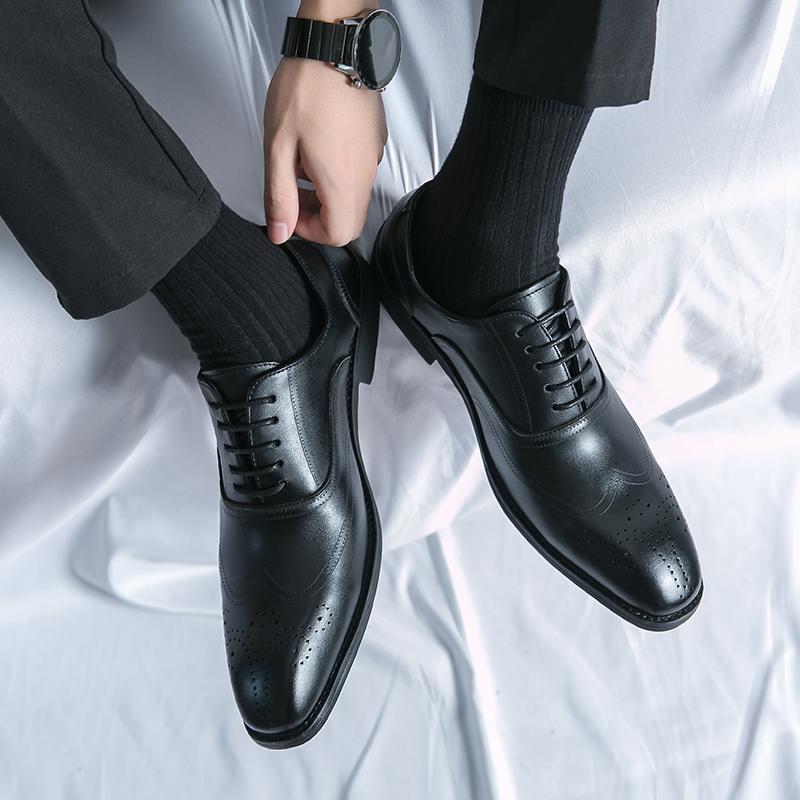 Fashion Men Oxford Shoes PU Solid Color Lace Up Low Heel Sculpture Business Formal Shoes Classic Versatile Men Shoes Large Sizes 38-46