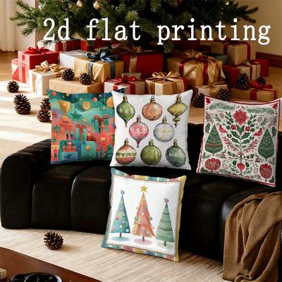 Home Decor Christmas Ornaments & Trees Printed Pillow Covers Pattern Cushion Cover Suitable for Sofa Bedroom Car Pillow Cover
