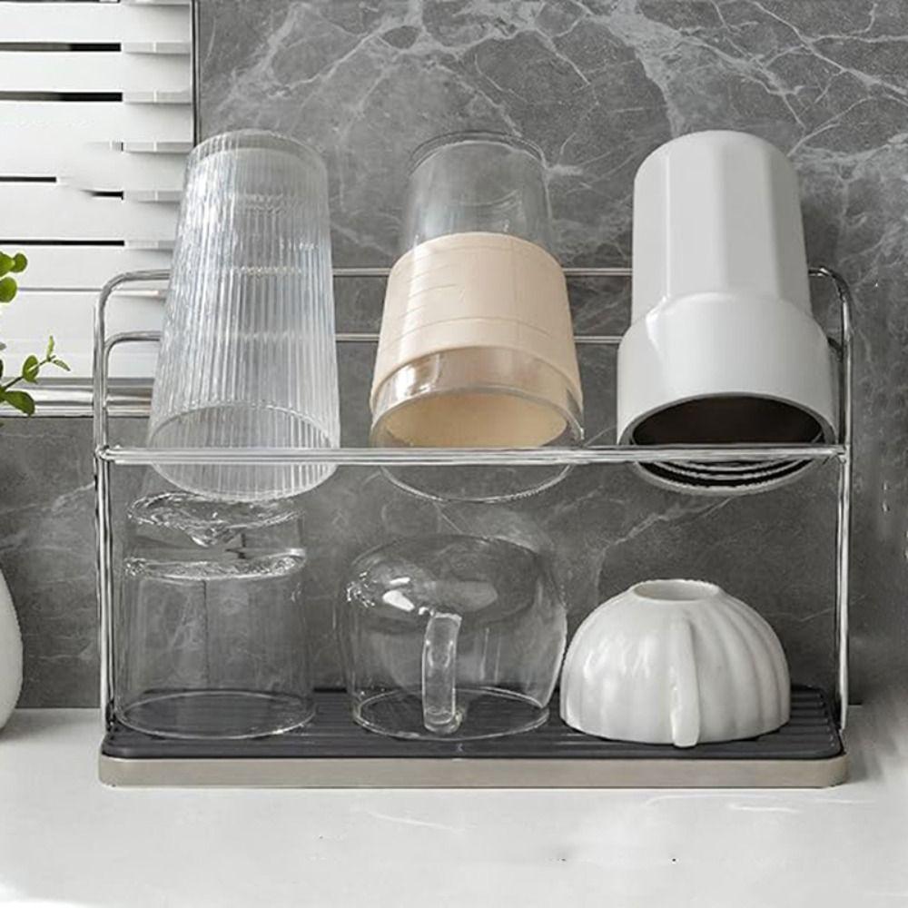 with Drain Tray Bottle Drying Rack Slanted Design Cup Organizer Cup Storage Rack  Kitchen Table