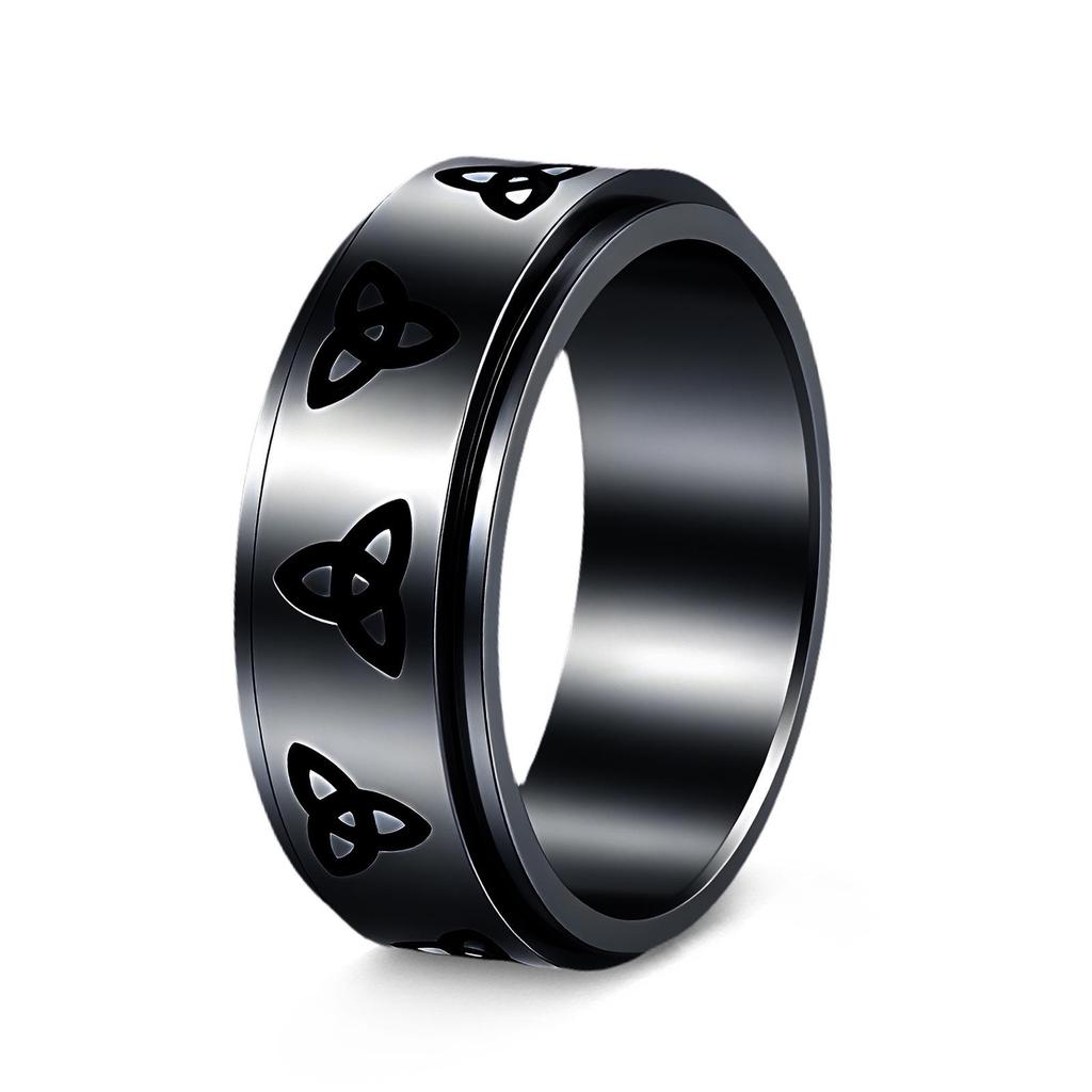 Viking Rune Men's Titanium Steel Ring with Celtic Trinity Knot and Rotatable Design