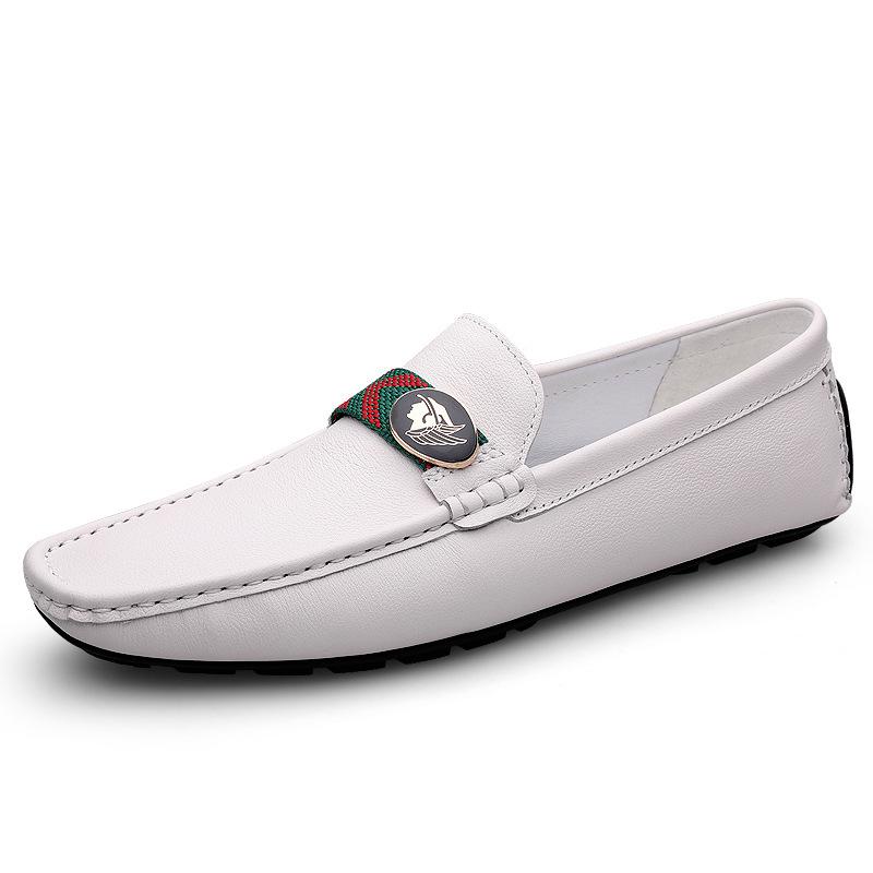 

Первый слой коровьей кожи Doudou мужская обувь стиль деловая мужская повседневная кожаная обувь ленивая одна педаль вождение мягкая подошва 45 белый