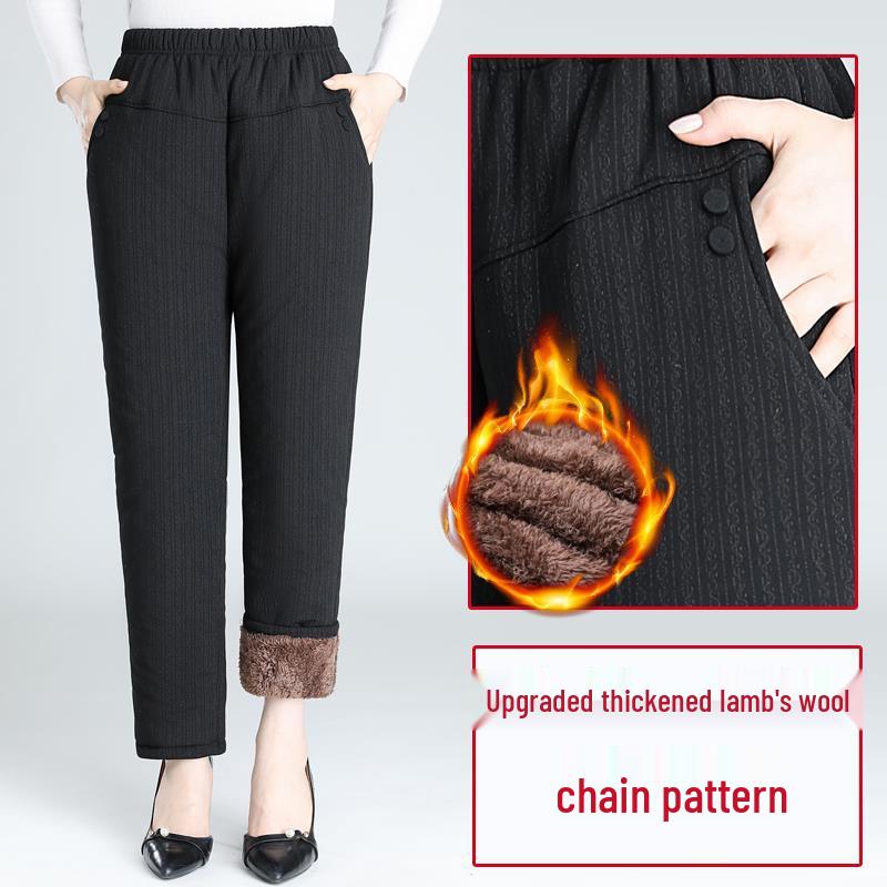 

Женские теплые зимние брюки: Плотный хлопок из овечьей шерсти для среднего и пожилого возраста, свободный крой, стиль бабушки 3XL, 125-135 lbs