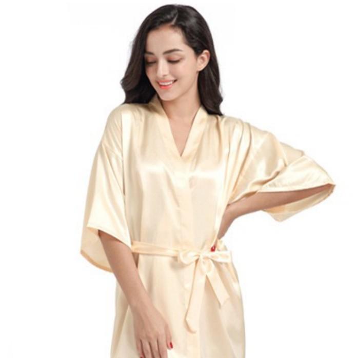 New Women's Ice Silk Nightgown Summer Sexy Silk-Like Kimono Robe Homewear Nightwear