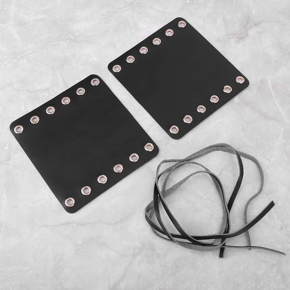 2 x Leather Pieces, Qiilu 2PCS Motorcycle Leather Handlebar Hand Grip Cover Motorcycle Repair Accessories (Black)