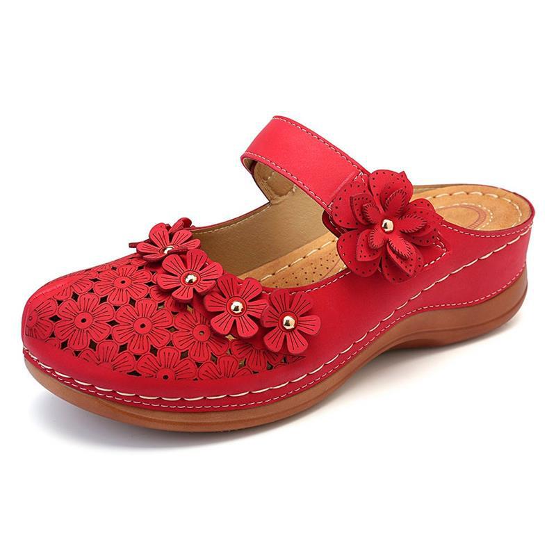 Large Size Slippers Women'S Summer Casual Muffin Thick Bottom Flower Hollow 43 Size Bag Head Half Slippers