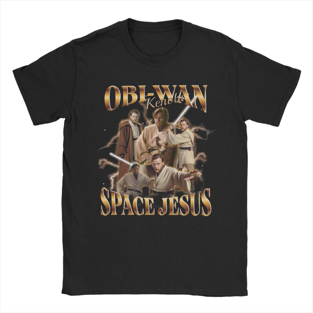 Obi-Wan Kenobi Space T Shirt Men's 100% Cotton Creative T-Shirts Crewneck Jesus Retro Collage Tees Short Sleeve Clothing Printed