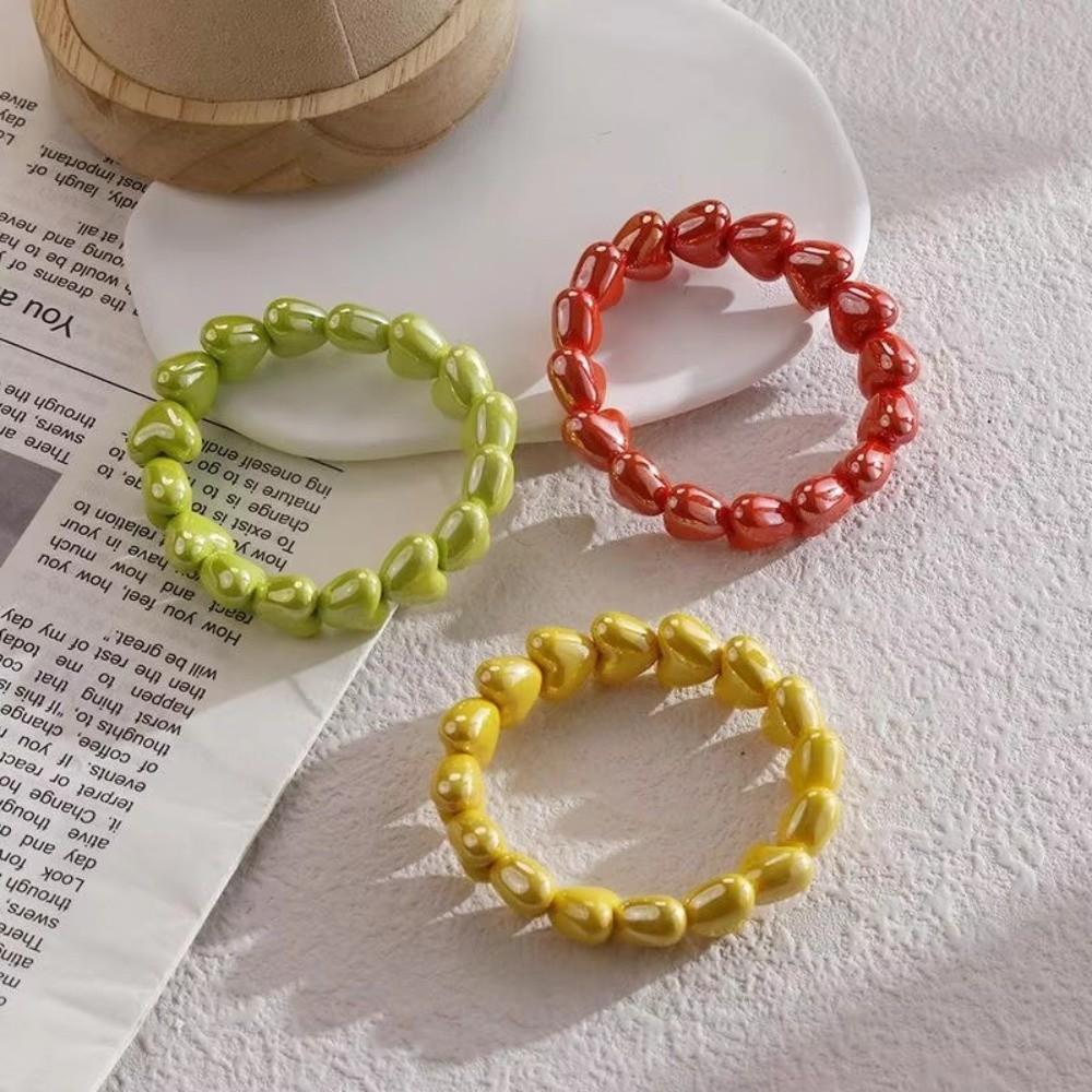 Heart Shape Design Heart Beaded Bracelets Colorful Beads Beaded Bangle Jewelry  Valentine Gift