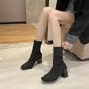 Spring Autumn Elastic Sock Ankle Boots for Women Square Toe Heeled Booties Trend 2025 Large Size Warm New In Woman Short Shoes