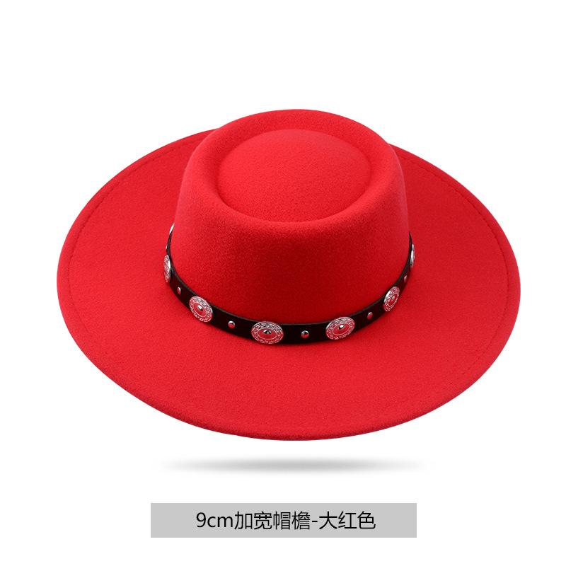 Autumn and winter hats women's large brim felt top hats men's and women's woolen jazz hats