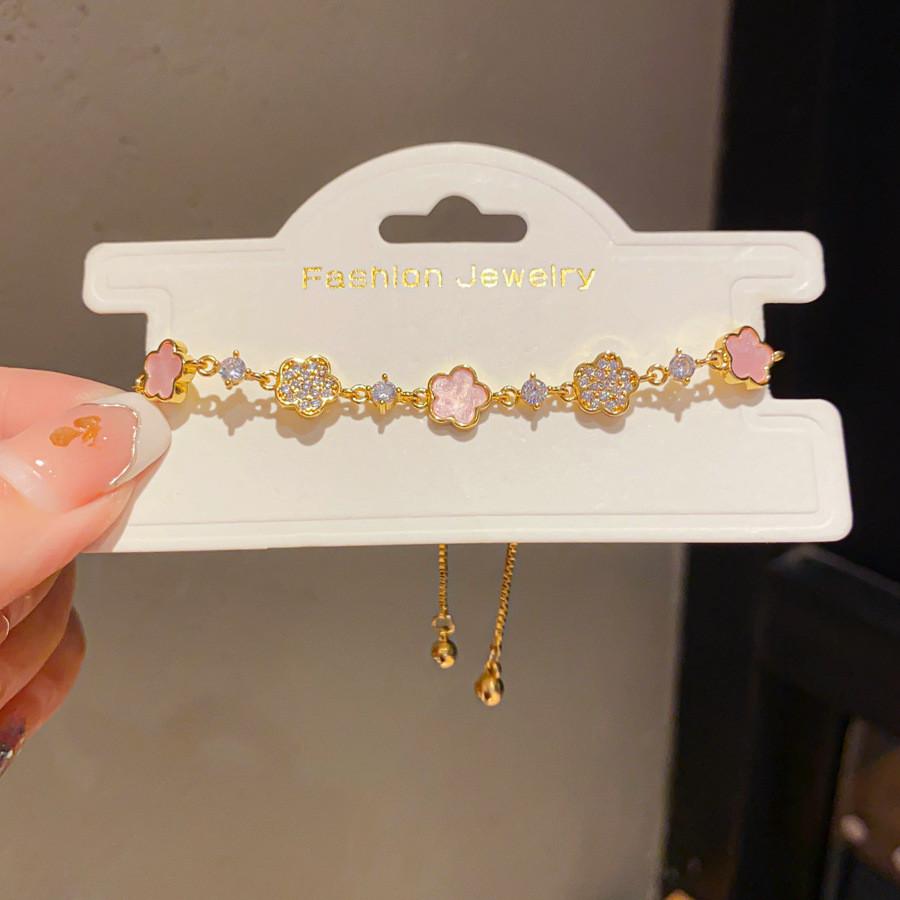 Corrente Elegante com Pingente de Flor de Acetato e Zircônia Para Presente de Mulher