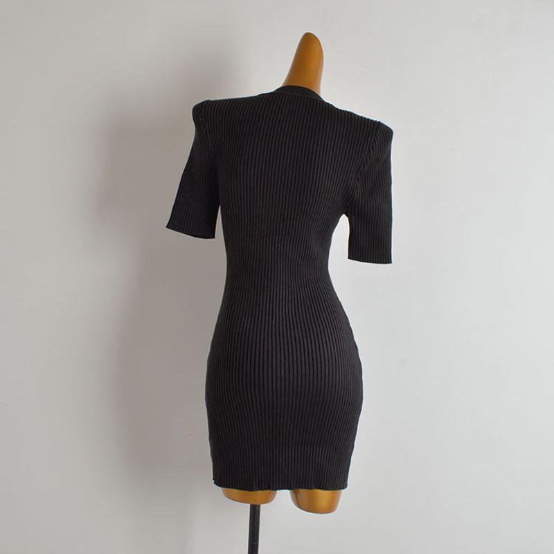 French Style Retro Sexy round Neck Short Sleeve Knitting Dress Women's Clothing Fall and Winter Skinny Slimming Mid Length Long Length Bodycon Dress