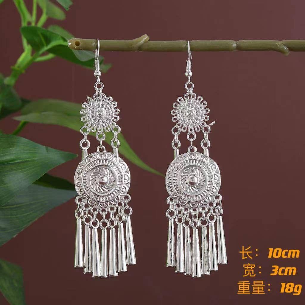 Turquoise Earrings Bohemian Drop Ear Earrings with Tassels, Geometric Alloy, Retro Style, Boastful Ear Accessories