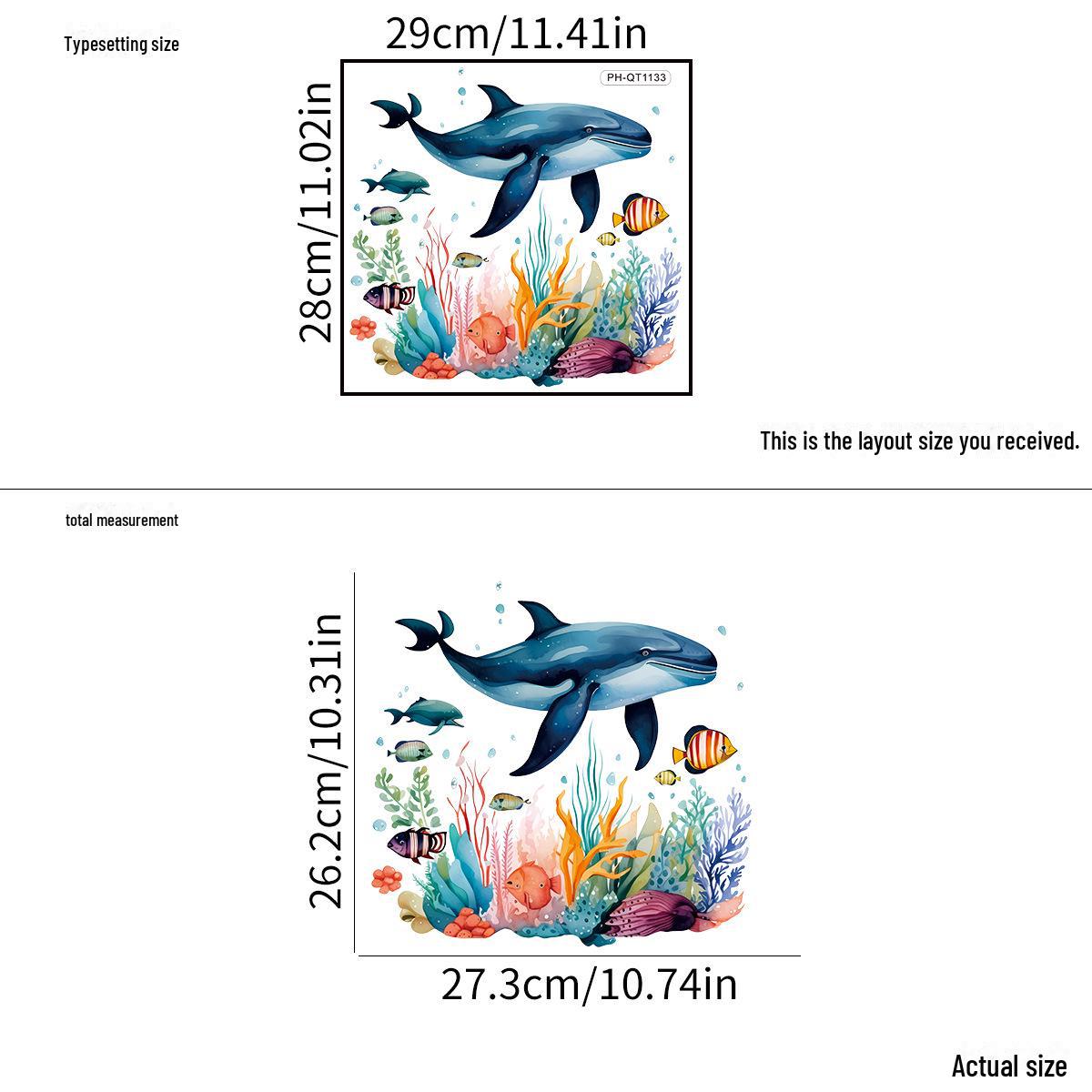 

Наклейки на стену в ванной с изображением черепахи и кита - самоклеящиеся украшения