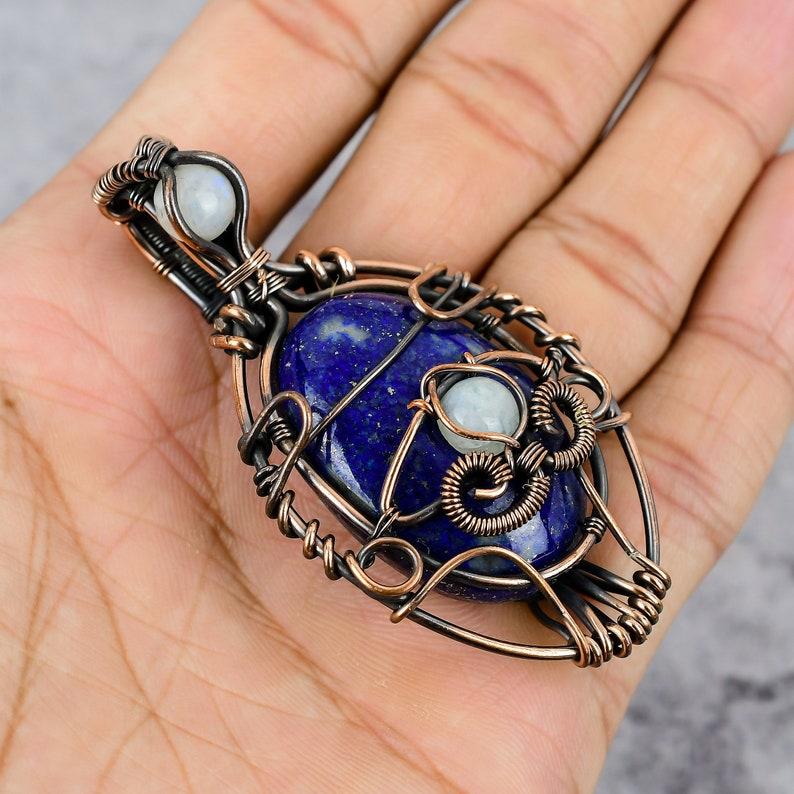 Evil Eye Lapis Lazuli Pendant Copper Wire Wrapped Pendant Lapis Lazuli Gemstone Pendant Jewelry Lapis Lazuli Jewelry Evil Eye Jewelry