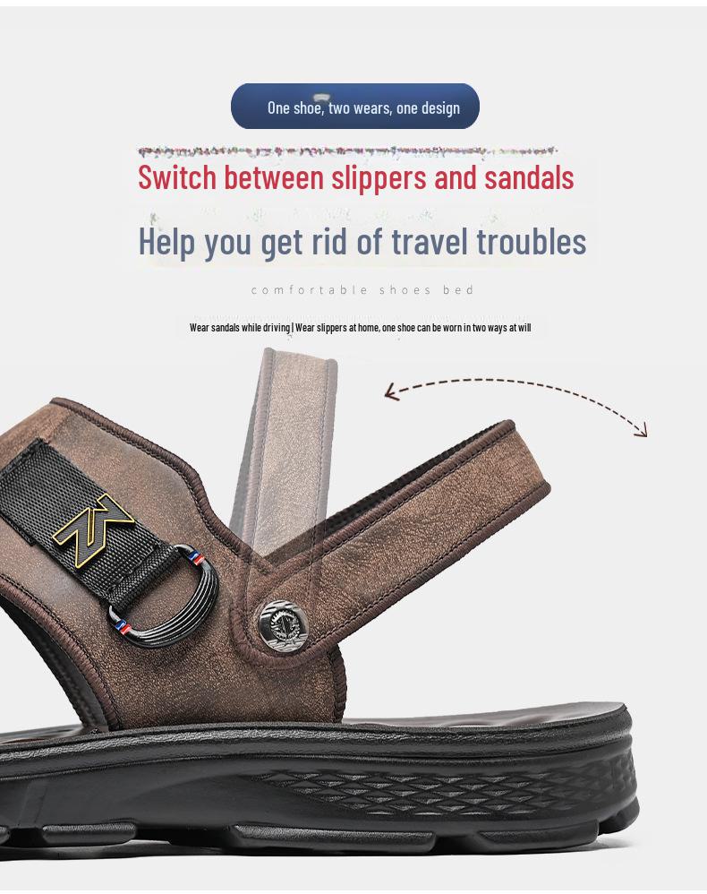 Herre Sandaler i Mykt Lær som Puster - Hul, Sommer Sko med Dobbelt Bruksområde