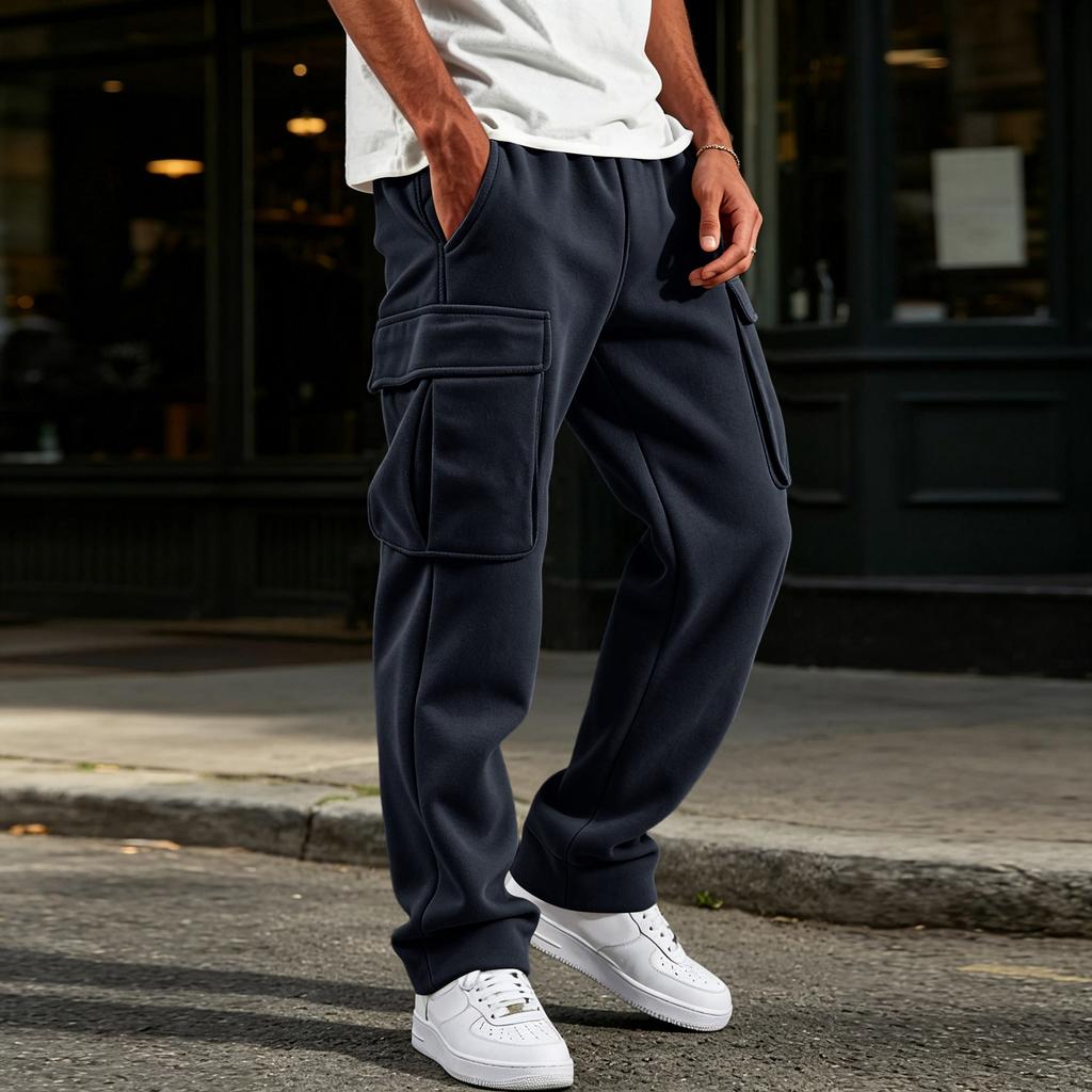 Herren-Jogginghose mit 4 Taschen, elastischer Bund mit Kordelzug, gerade Beine, Trainingshose