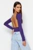Women's Fashion New Blouse Black Deep Back Low-cut Fitted Cotton Stretchy Knitted Blouse
