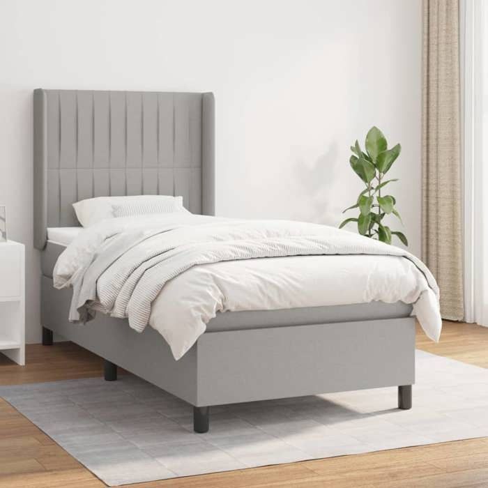 3131561 vidaXL Lit à sommier tapissier avec matelas Gris clair 90x200 cm Tissu