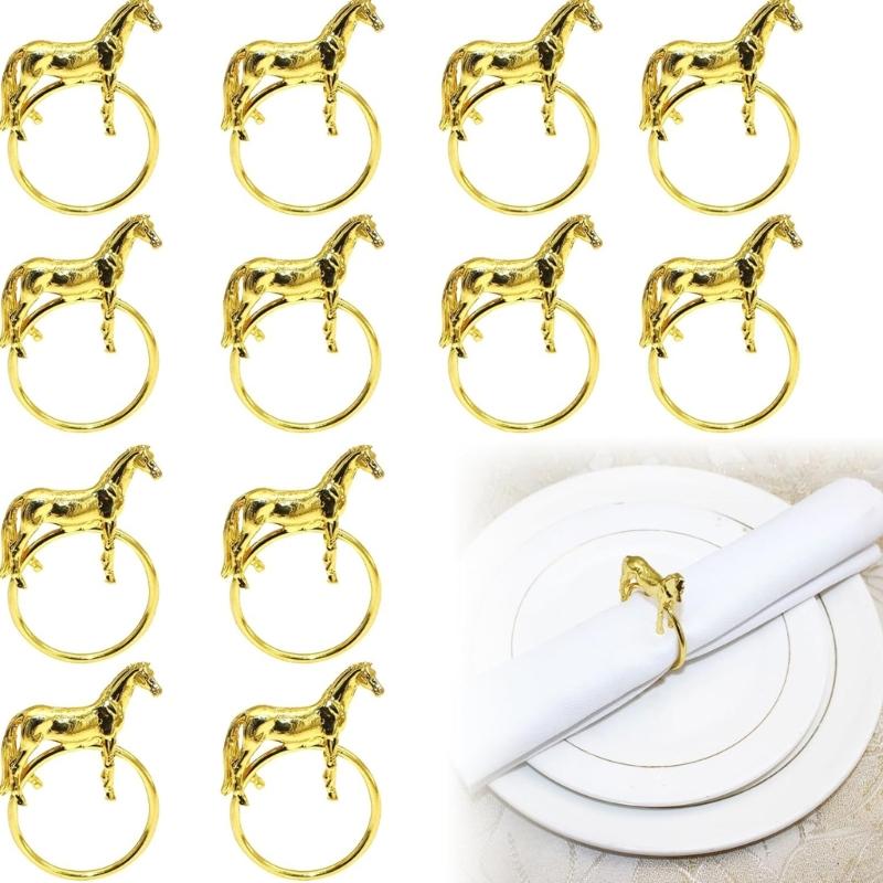 Pack of 6 Elegant Horse Design Napkin Rings Alloy Western Equestrians Napkin Buckle for Dining Table Parties Event Decors