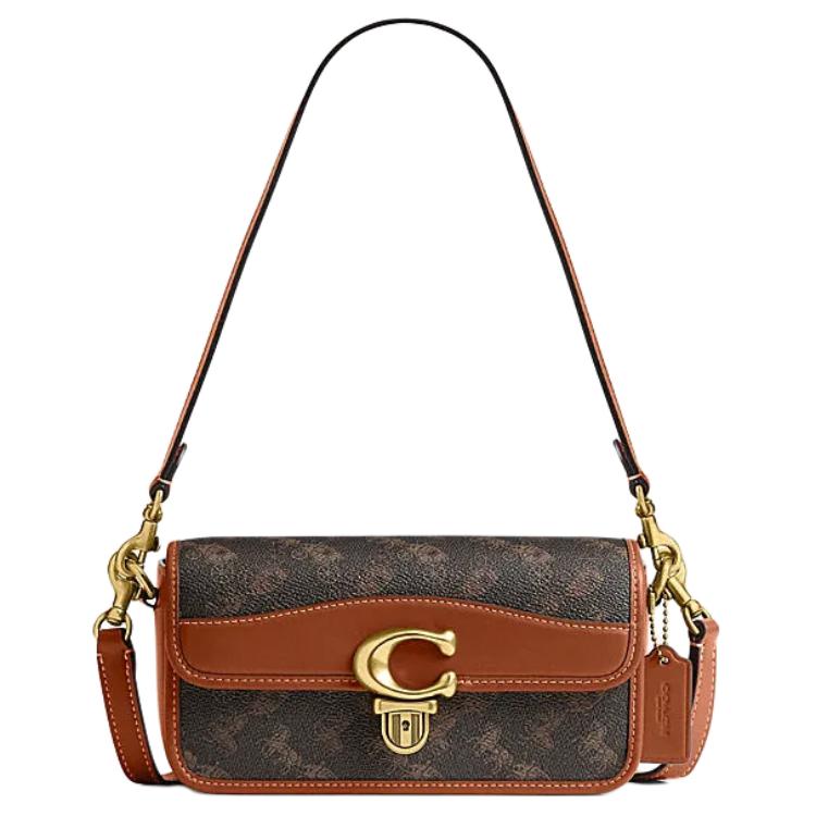 Coach Women's Black/Brown Studio Baguette 20 Logo Push Lock Closure Shoulder Bag Small Shoulder Bag Cx525-B4awv
