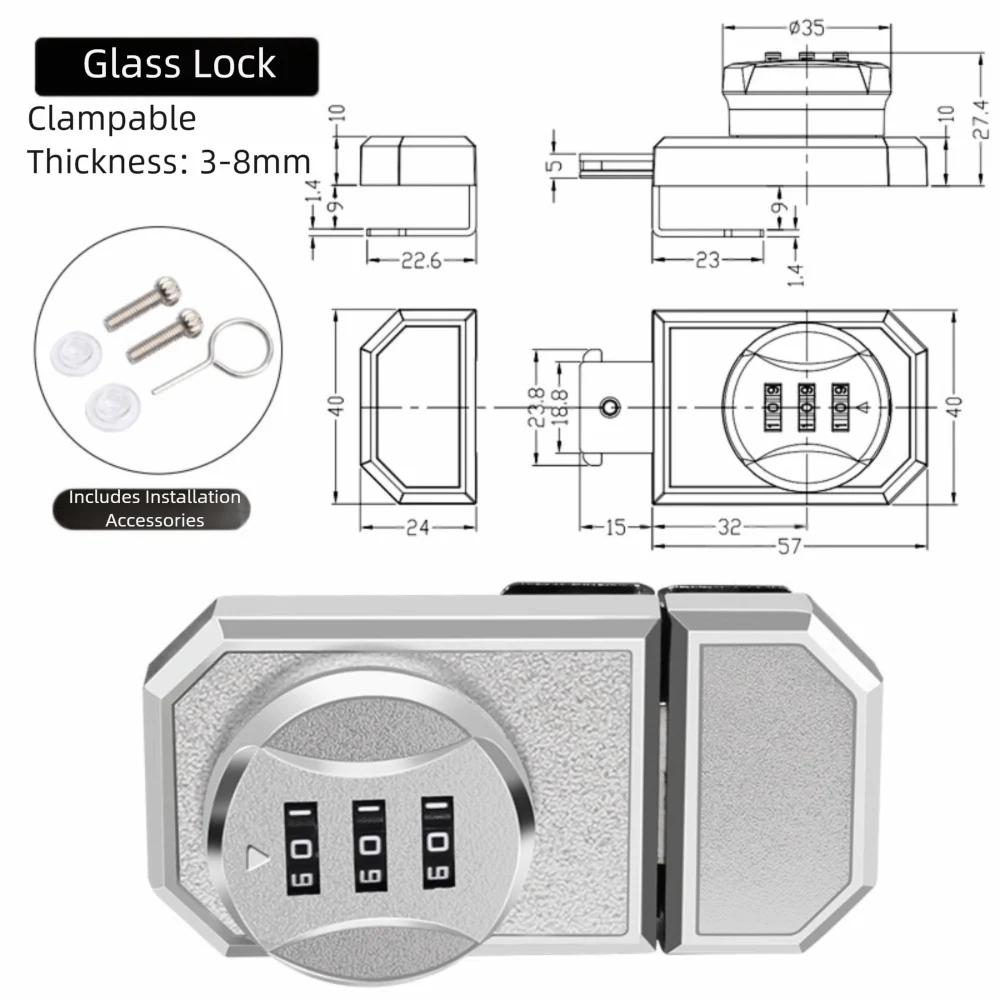 Zinc Alloy Combination Password Lock Serrated Lock Double Opening Glass Door Lock Single Opening PunchFree Mounting