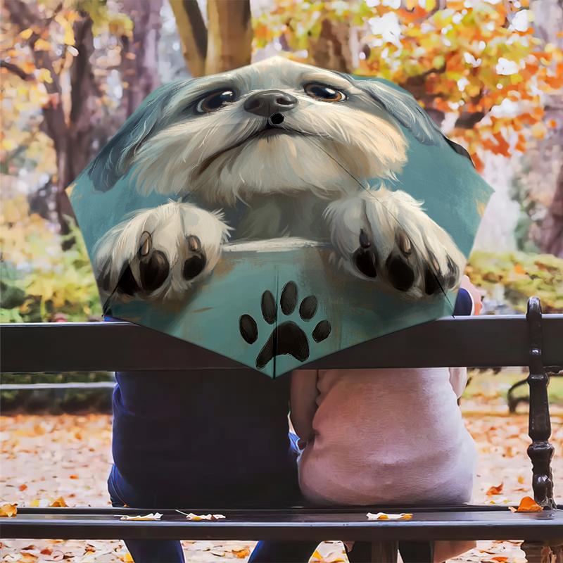 Shih Tzu pattern, automatic folding umbrella, portable and foldable design, 8 ribs, a Christmas or birthday gift.