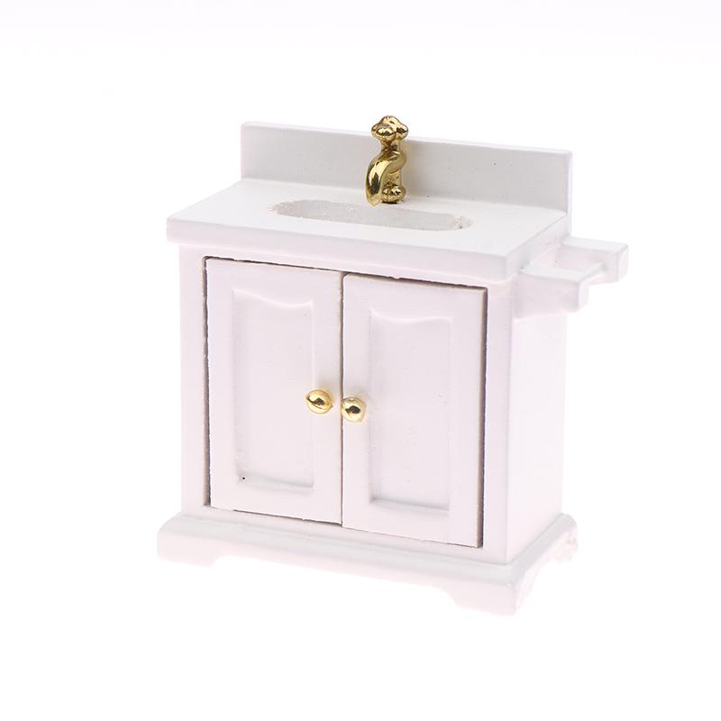 1/12 Dollhouse Simulation Washing Basin Cabinet Dollhouse Bathroom Sink Furniture Decoration Toy Micro Scene Construction Prop