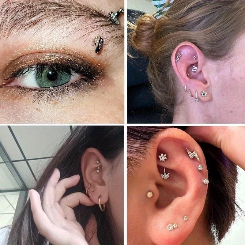 Cross-Border Hot Multi-Color Piercing Eyebrow Nail Earring Combination Love Moon Star Stainless Steel Trendy Piercing Jewelry