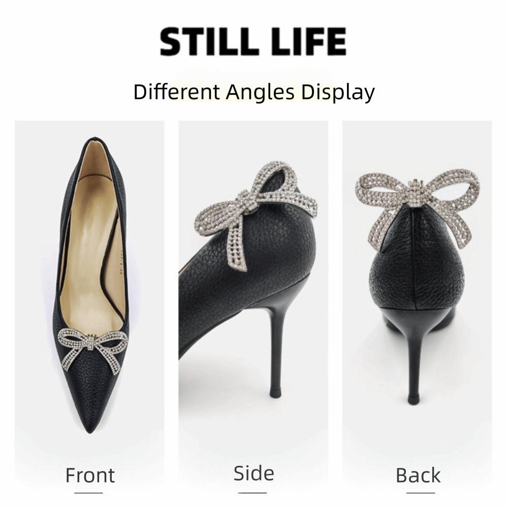1 Pair Shiny Bow Shoes Clips Removable Shoes Flower Shoes Decorations Clip Rhinestone Bowknot Charm Buckle High Heel Shoes