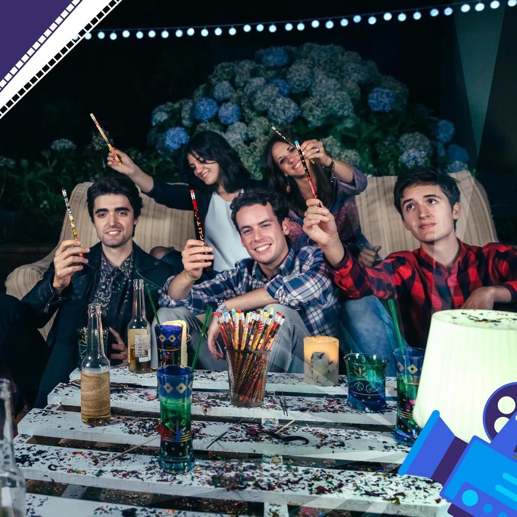 Sherr 36 Pieces Movie Night Pencils with Eraser, Wooden Colorful Pencil Bulk for Students Classroom Prize Stationery Party Favors, 4 Style