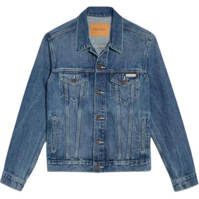 Klassische LKW-Fahrer-Jeansjacke Mit Steifem Spitzkragen Herrenjacken Mittelblau 40TM715420