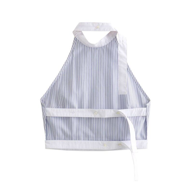 Fashion Style 2024 Spring New Arrival Women's Clothing Stylish All-Matching Striped Poplin Hanging Collar Tops 3152036