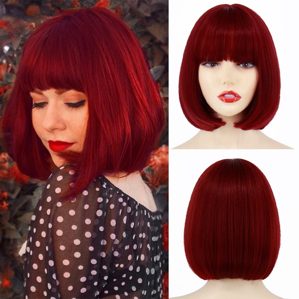 

MERISIHAIR Короткий парик Боб с челкой Чистый цвет Черный Коричневый парик для женщин Синтетические парики для вечеринки в стиле Лолиты Косплей Ежедневное использование 10inches&CN