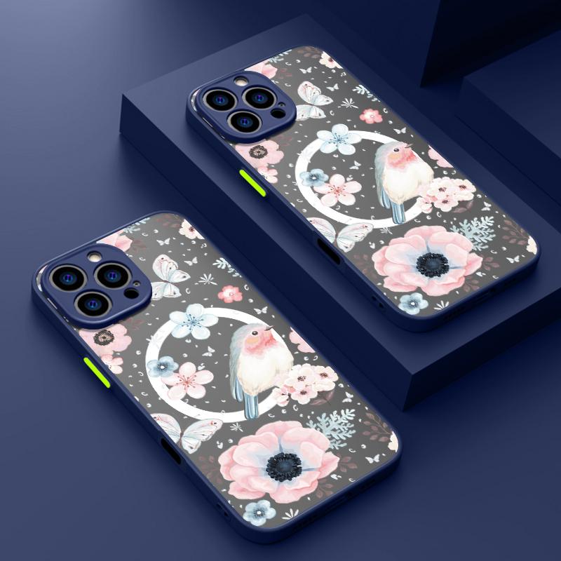 

For Magsafe Magnetic Flowers Case for iPhone 16 15 Pro Max 14 13 12 Pro 11 Soft Edge Acrylic Hard Clear Lens Protection Cover iPhone 16 чёрный