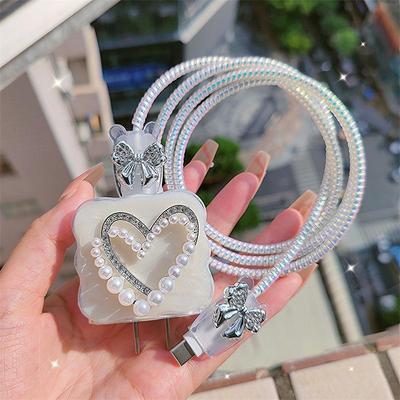 Protección de carga de cuatro piezas, protección de cable de datos, cubierta protectora para cabezal de carga, montaje en forma de corazón, adecuado para cargador IPhone18/20w