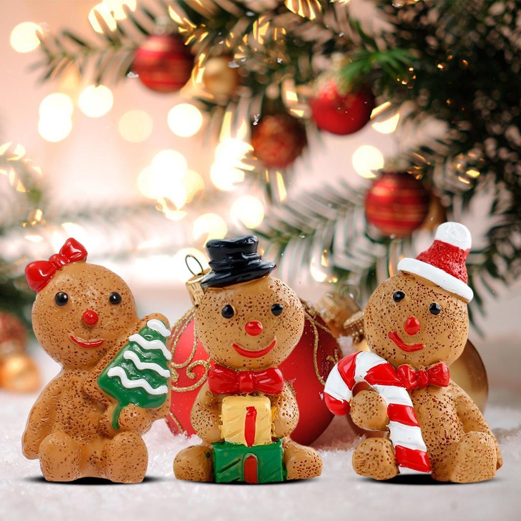 Gingerbread Figurines Mini 3 Pieces Party Christmas Figurine Resin Art Decoration Sculpture For Shelf Table Home Festive Indoor