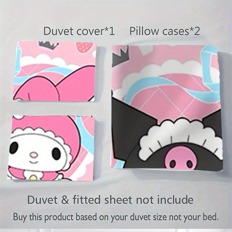 3pcs Kuromi, My Melody Breathable Polyester Bedding Set Soft Duvet Cover and 2 Pillowcases,Suitable for All Seasons, 082612b