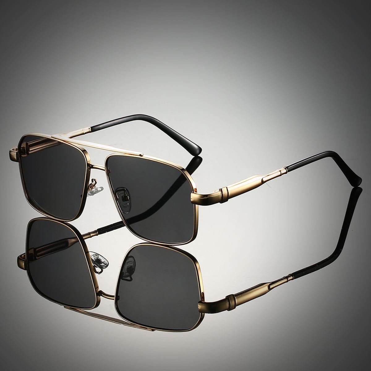 Fable Men's Light Square Metal Double Beam Sunglasses Fashionable Luxury Casual Driving Shades Personalized Colorful Uv Protection Cm