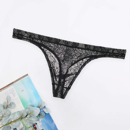 Men Underpants Lace Trim Breathable Mesh Quick Dry Low Waist Close-fitting Seamless Moisture